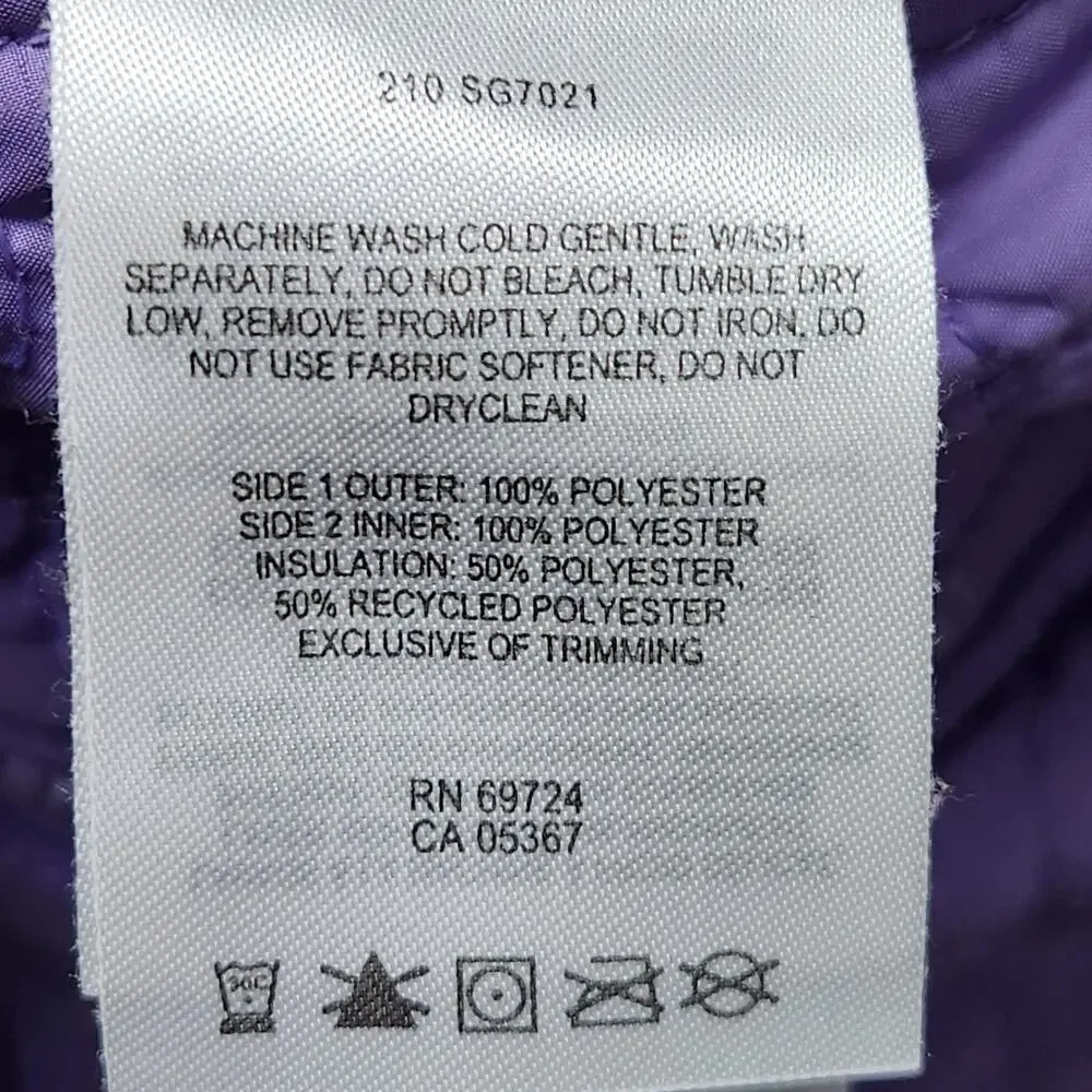 Columbia Jacket Youth 10/12 Purple Reversible Fleece Quilted Hooded Insulated